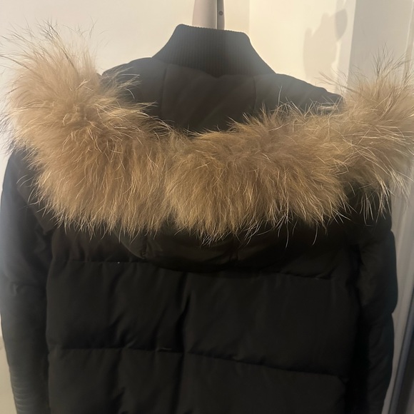 Rudsak black double zippper jacket leather sleeve with fur size S mid length - Picture 10 of 11